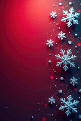 Fototapeta premium Intricate snowflakes scattered across deep red to crimson gradient , festive illustration, winter