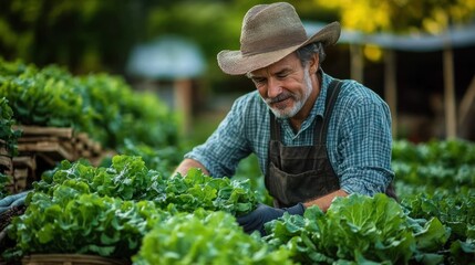 Elderly Gardener Enjoying Harvest of Fresh Vegetables in Vibrant Sunny Garden