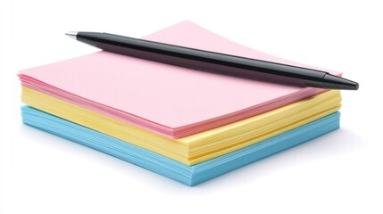 Pastel-colored sticky notes with a black pen are perfect for jotting down reminders or quick notes. Organize your thoughts and to-do lists with these vibrant sticky notepads.
