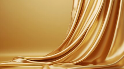 Obraz premium A golden, luxurious fabric is elegantly displayed on a pedestal against a gold background, creating a sense of opulence and luxury, suitable for museum or gallery backdrops