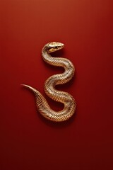 Obraz premium A golden snake sculpture against a deep red background, symbolizing elegance and mystery.