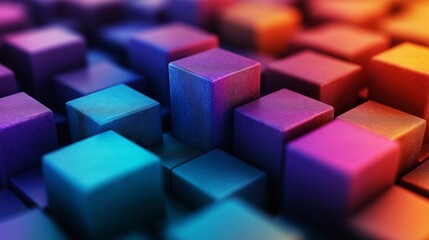 Obraz premium A textured abstract art of geometric cubes in vibrant colors, merging into a 3D mosaic design with depth and modern artistic appeal