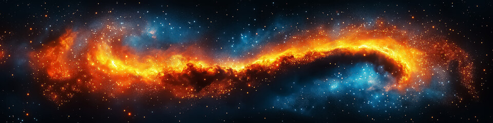 Fototapeta premium Stunning cosmic nebula artwork featuring fiery orange and deep blue colors, perfect for wall art, poster, wallpaper, and cosmic exploration themes.