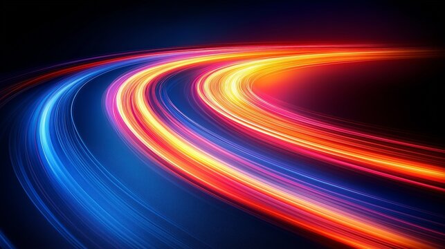 A glowing futuristic highway with neon lights stretching towards the horizon, symbolizing speed, innovation, AI digital transformation, and forward momentum in a high-tech world..