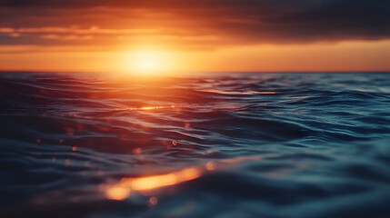 Sunset sea blur, Abstract natural texture motion blur at sunrise ocean, Dark sky sunlight and deep water background