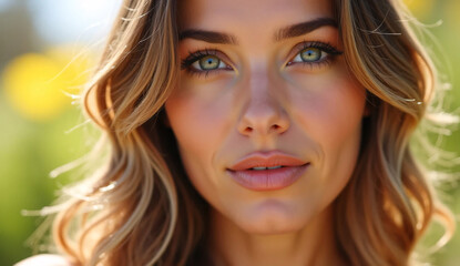 Fototapeta premium Bright close-up of a stunning woman's face 
