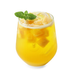 Tasty pineapple cocktail with mint in glass isolated on white