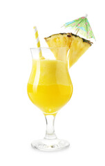 Tasty pineapple cocktail in glass isolated on white