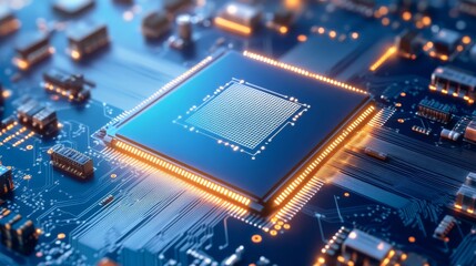 Animated Microchip Blueprints in Tech Workshop Light