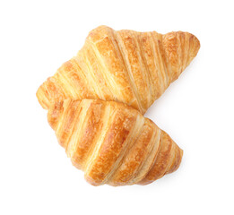 Tasty fresh croissants isolated on white, top view. Puff pastry