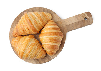 Tasty fresh croissants isolated on white, top view. Puff pastry