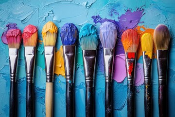 Fototapeta premium Vibrant Still Life of Paintbrushes and Colorful Acrylic Paint