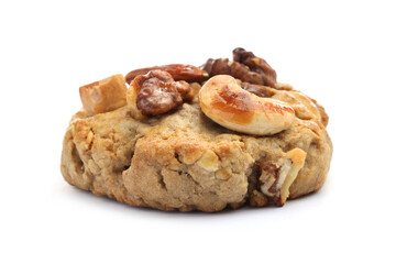 One tasty cookie with nuts isolated on white