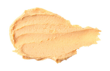 Sample of tasty nut butter isolated on white, top view