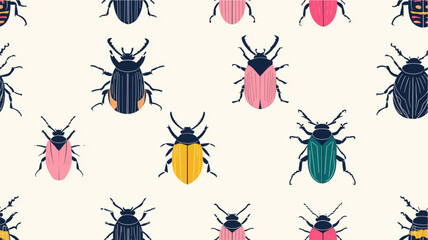 Pastel seamless beetle pattern with minimalist modern style illustration