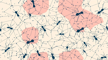 Pastel Seamless Ant Network on Flat Surface Illustration