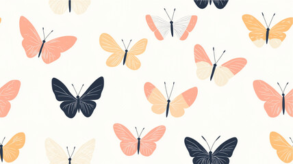 Minimalist flat illustration of butterflies and moths in pastel colors