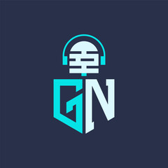 GN Microphone Logo Design for Audio, Music, and Podcast Branding - Letter GN Logo Professional Vector Illustration for Creative Industries