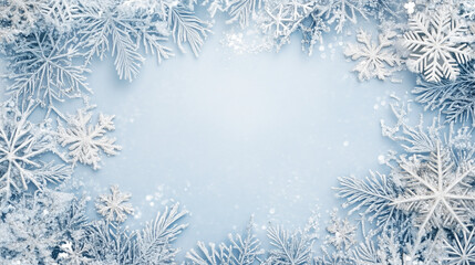 Winter snowflake border on blue background