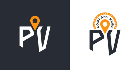 PV Location Logo Bundle. Letter PV Logo Dual Vector Icons for Recruitment and Navigation