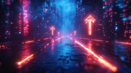 Futuristic Business Transformation Upward Growth Strategy in Cyberpunk Digital Landscape