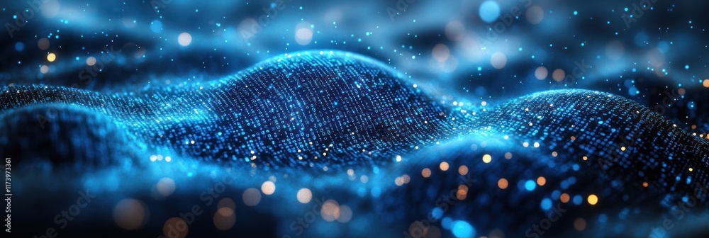 Leinwandbilder Digital Blue Water Drop with Binary Code for AI Resource Management and Sustainable Hydrology Modeling