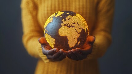 A person holds a glowing globe, symbolizing global awareness and environmental care.