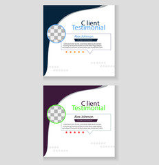 Customer feedback testimonial social media post template layout or web banner design, client testimonial comment or quote square design.