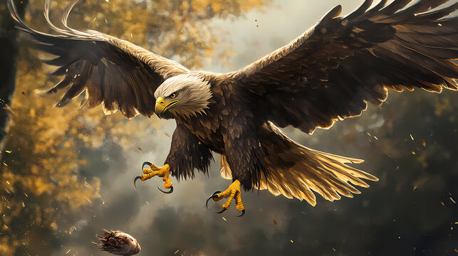 A close-up of an eagle attacking its prey with talons extended. Skybound. Illustration