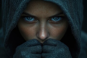 Fototapeta premium Isolation and Despair Dark Hoodie Portrait Crime Suspect Man