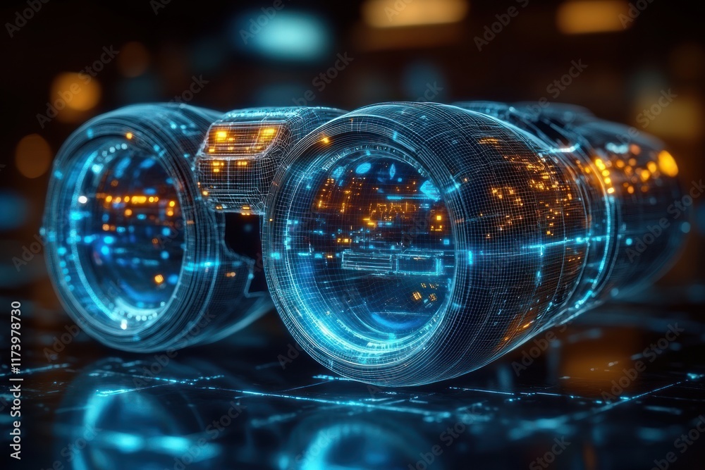 Aufkleber futuristic digital binoculars with augmented reality object detection and enhanced surveillance tech