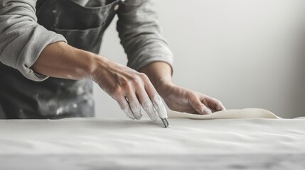 Fototapeta premium Hands skillfully smoothing surface, showcasing dedication to cra