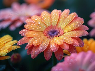 A vibrant flower with droplets, showcasing nature's beauty and freshness.