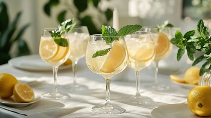 Refreshing lemon cocktails with mint garnishes create vibrant at