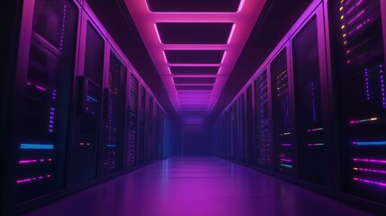 Fototapeta premium Vibrant AI Servers in a Futuristic Environment