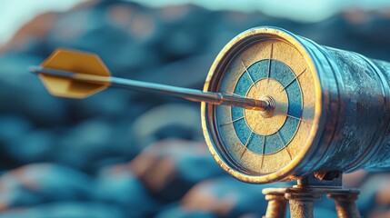 Precise Target: Arrow Striking Bullseye on Antique Target