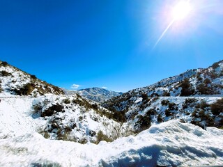 snow covered mountains in winter