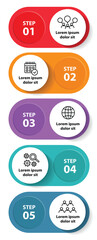 5 steps infographic template with 5 options. Flowchart that can be used for business report, data visualization and presentation. Timeline infographic elements vector illustration.
