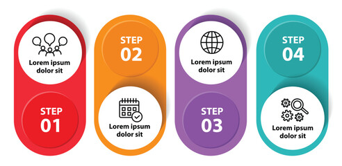 4 steps infographic template with 4 options. Flowchart that can be used for business report, data visualization and presentation. Timeline infographic elements vector illustration.