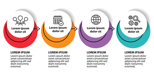 4 steps infographic template with 4 options. Flowchart that can be used for business report, data visualization and presentation. Timeline infographic elements vector illustration.