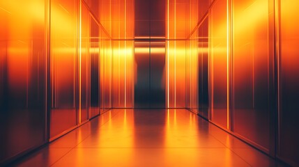 Naklejka premium Futuristic virtual showroom with modern glass architecture and glowing panels exudes luxury and innovation, ideal for real estate ads or interior designs highlighting modernity and cutting-edge style.