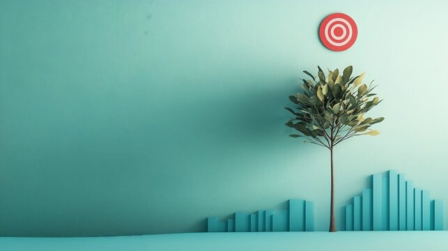 Business growth and development. Overview of performance and progress, with an emphasis on future. The graph illustrates the implementation of a business strategy and the achievement of goals.