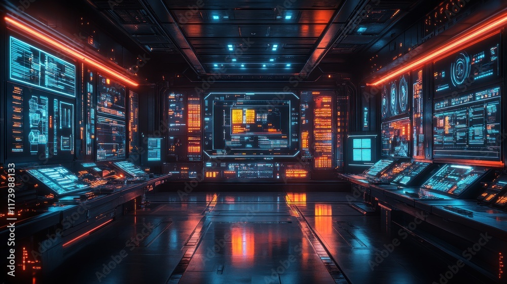 Poster Futuristic Control Room for Business Process Automation and Data Visualization