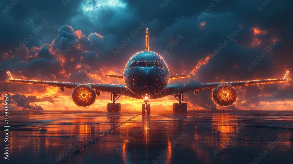 Aufkleber Futuristic Smart Digital Airplane in Cyberpunk Style with Artificial Intelligence Enhancing Flight Navigation and Safety for Sustainable Air Travel