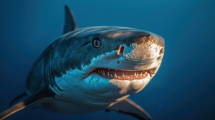 Naklejka premium Majestic Great White Shark Underwater Portrait