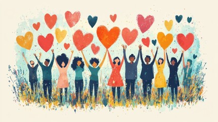 Community Celebration of Compassion and Unity Among Diverse People with Hearts