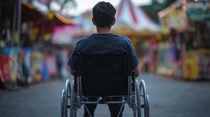 Obraz premium Individual in Wheelchair at Community Fair with Technology