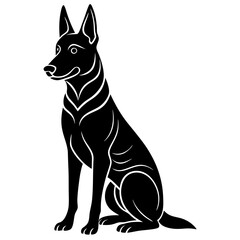 belgian malinois black silhouette vector with white background. Dog Sitting Vector 