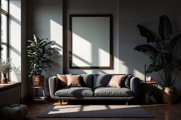 Cozy corner of a modern living room with natural light and greenery.