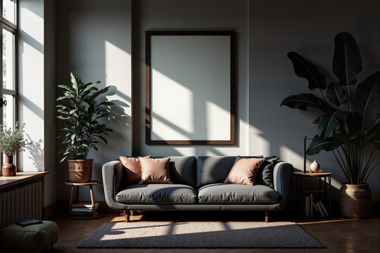 Cozy corner of a modern living room with natural light and greenery.